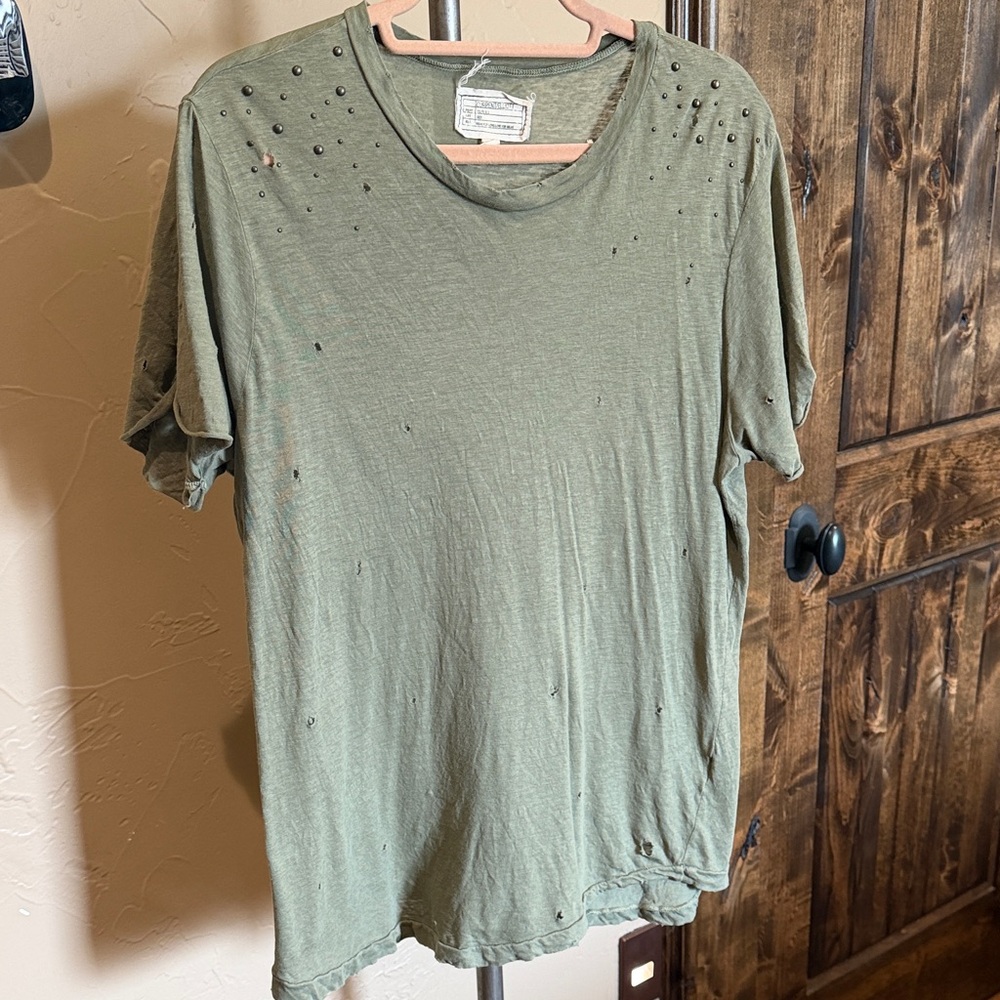Current/Elliott Olive Green Distressed Short Sleeve Tee